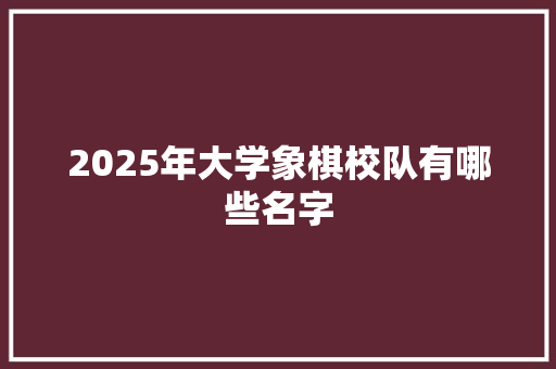 2025年大学象棋校队有哪些名字