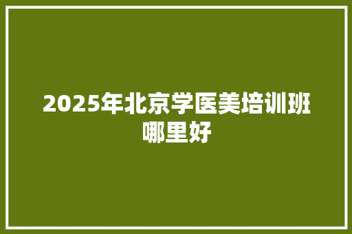 2025年北京学医美培训班哪里好