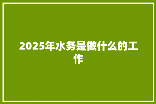 2025年水务是做什么的工作