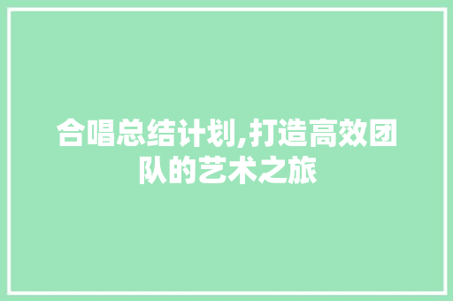 合唱总结计划,打造高效团队的艺术之旅